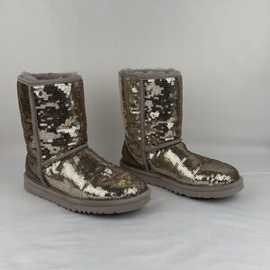 UGG Classic Short Sequin Sparkle Boots Silver Womens US 5